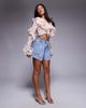 ASOS LUXE ASOS LUXE high waist flippy short with heart pocket in mid wash blue - 2