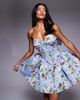 ASOS LUXE ASOS LUXE jacquard mini dress with corset and bow back in capri floral-Blue - 2