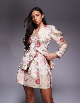 ASOS LUXE ASOS LUXE jacquard mini skirt in white floral print - part of a set-Multi