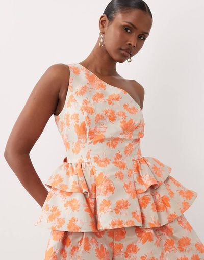 ASOS LUXE ASOS LUXE jacquard one shoulder top in orange - part of a set-Multi