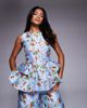 ASOS LUXE ASOS LUXE jacquard peplum top with bow back in capri floral - part of a set-Blue - 1