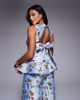 ASOS LUXE ASOS LUXE jacquard peplum top with bow back in capri floral - part of a set-Blue - 4