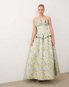 ASOS LUXE ASOS LUXE jacquard pleated bandeau maxi dress in yellow and blue-Multi