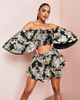ASOS LUXE ASOS LUXE jacquard triple ruffle bardot top in black and gold - part of a set-Multi - 1