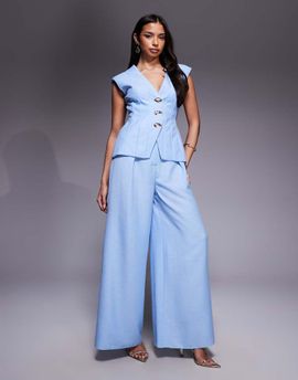ASOS LUXE ASOS LUXE linen look pants in blue - part of a set