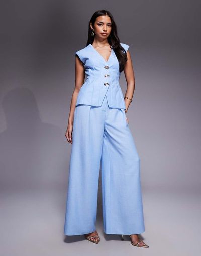 ASOS LUXE ASOS LUXE linen look pants in blue - part of a set