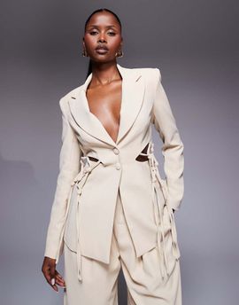 ASOS LUXE ASOS LUXE macrame blazer in stone - part of a set-Neutral