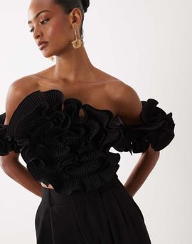 ASOS LUXE ASOS LUXE off-the-shoulder top with 3D flower detail in black