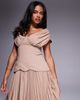 ASOS LUXE ASOS LUXE off shoulder pleated with moulded hips midi dress in mocha-Brown - 3