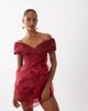 ASOS LUXE ASOS LUXE off the shoulder structured mini dress with organza skirt in burgundy - 2