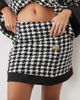 ASOS LUXE ASOS LUXE oversize dogtooth mini skirt with decorative buttons and contrast hem in mono-MULTI - 4
