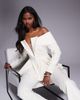 ASOS LUXE ASOS LUXE pearl embellished off shoulder tailored blazer in cream - part of a set-White - 1