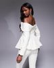 ASOS LUXE ASOS LUXE pearl embellished off shoulder tailored blazer in cream - part of a set-White - 4