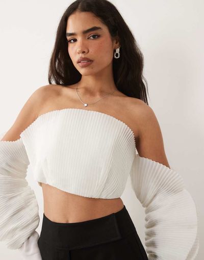 ASOS LUXE ASOS LUXE pleated bandeau long sleeve top in white