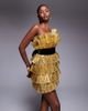 ASOS LUXE ASOS LUXE pleated bandeau mini dress with velvet belt in gold - 1