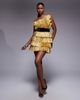 ASOS LUXE ASOS LUXE pleated bandeau mini dress with velvet belt in gold - 2