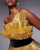 ASOS LUXE ASOS LUXE pleated bandeau mini dress with velvet belt in gold - 3