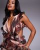 ASOS LUXE ASOS LUXE plunge maxi dress with ruched chiffon detail & open back in brown floral - 2
