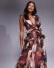 ASOS LUXE ASOS LUXE plunge maxi dress with ruched chiffon detail & open back in brown floral - 4