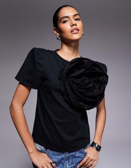 ASOS LUXE ASOS LUXE premium corsage t-shirt in black