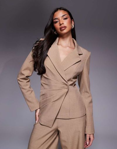 ASOS LUXE ASOS LUXE premium side seam detail blazer in tan - part of a set-Brown