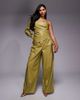 ASOS LUXE ASOS LUXE PU wide leg pleated pants in olive green - part of a set - 1