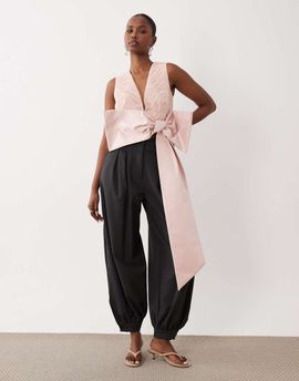 ASOS LUXE ASOS LUXE satin bow plunge cropped top in light pink