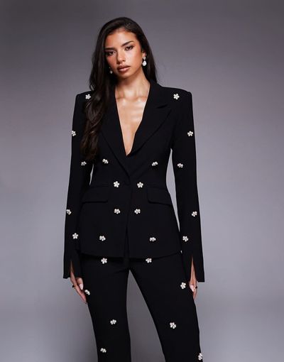 ASOS LUXE ASOS LUXE sculpted embellished blazer in black - part of a set