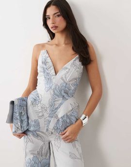 ASOS LUXE ASOS LUXE sculpted jacquard top in blue floral - part of a set-Multi