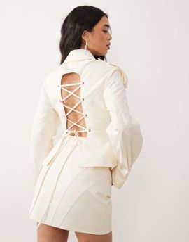 ASOS LUXE ASOS LUXE sculpted shirt in cream - part of a set-White