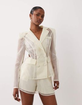 ASOS LUXE ASOS LUXE sheer cinched blazer top in white - part of a set