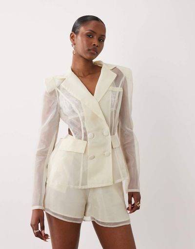 ASOS LUXE ASOS LUXE sheer cinched blazer top in white - part of a set