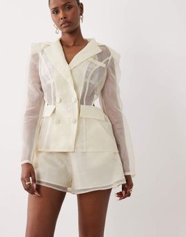 ASOS LUXE ASOS LUXE sheer high rise shorts in white - part of a set