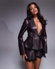 ASOS LUXE ASOS LUXE short with lace detail in chocolate PU - part of a set-Brown - 2