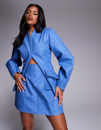 ASOS LUXE ASOS LUXE structured linen look sculpted mini skirt in chambray blue - part of a set