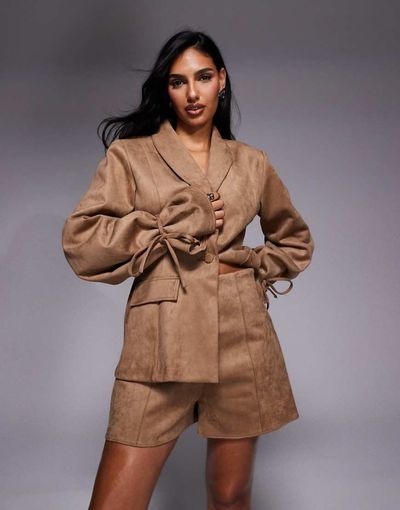 ASOS LUXE ASOS LUXE suedette shorts in brown - part of a set