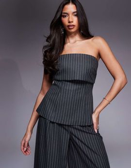 ASOS LUXE ASOS LUXE tailored bandeau striped top - part of a set-Gray