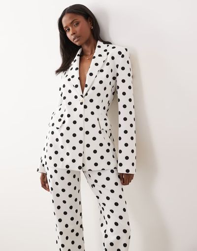 ASOS LUXE ASOS LUXE tailored blazer in polka dot print - part of a set-Multi
