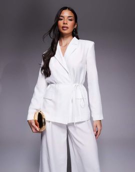 ASOS LUXE ASOS LUXE tie waist summer blazer in white - part of a set