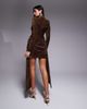 ASOS LUXE ASOS LUXE velvet sequin drape side mini dress in chocolate-Brown - 2