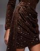 ASOS LUXE ASOS LUXE velvet sequin drape side mini dress in chocolate-Brown - 3