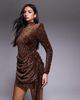 ASOS LUXE ASOS LUXE velvet sequin drape side mini dress in chocolate-Brown - 4