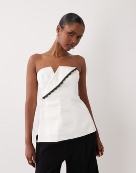 ASOS LUXE ASOS LUXE white bandeau corset top with contrast trim detail in white