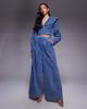 ASOS LUXE ASOS LUXE wide leg denim jeans with corset detail in mid blue - part of a set - 1