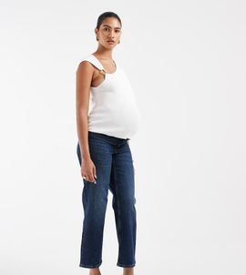 ASOS Maternity ASOS DESIGN Maternity ankle grazer comfort stretch straight leg jeans in dark mid blue-Navy