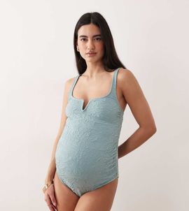 ASOS Maternity ASOS DESIGN Maternity Cassi v-wire swimsuit in sea foam-Blue