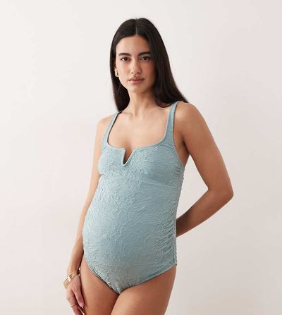 ASOS Maternity ASOS DESIGN Maternity Cassi v-wire swimsuit in sea foam-Blue