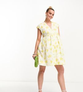 ASOS Maternity ASOS DESIGN Maternity cotton V-neck mini smock dress in ditsy floral-Multi