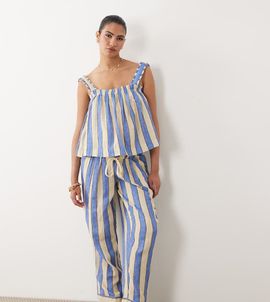 ASOS Maternity ASOS DESIGN Maternity Delilah under the bump beach cheesecloth pants in blue stripe