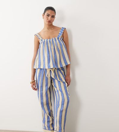 ASOS Maternity ASOS DESIGN Maternity Delilah under the bump beach cheesecloth pants in blue stripe